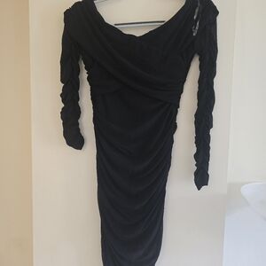 Stella Luce Black Long Sleeve Ruched Dress